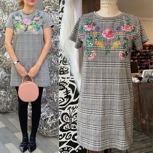 ZARA Plaid Embroidered Dress Size S